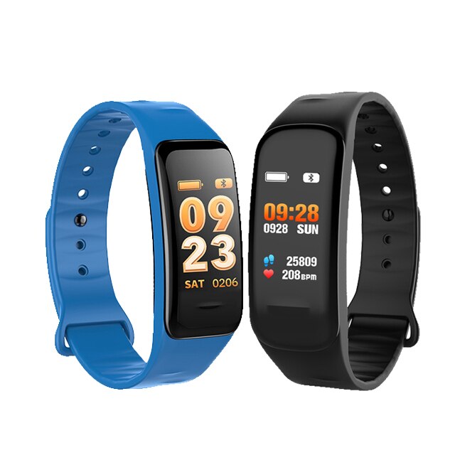 Color Screen C1S Smart Bracelet Waterproof Heart Rate Monitor Health Fitness Tracker Bluetooth Smart Watch for Sport PK MI Band4: black add blue