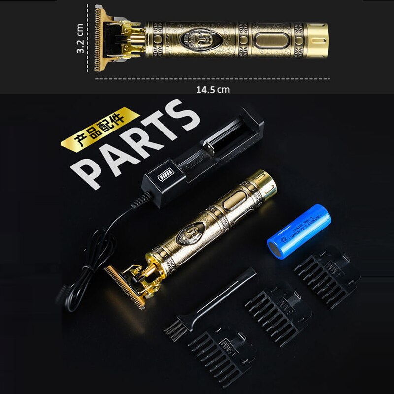 Tondeuse à cheveux dorée tondeuses rechargeables USB T9 Machine de finition de cheveux professionnelle barbe électrique rasage gravure t-outliner