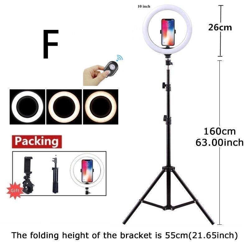 Neue LED Ring Licht 26cm Licht mit 50/160cm Stativ Fotografie LED Selfie Licht mit Stand USB Ring Lampe mit Telefon Halfter: F