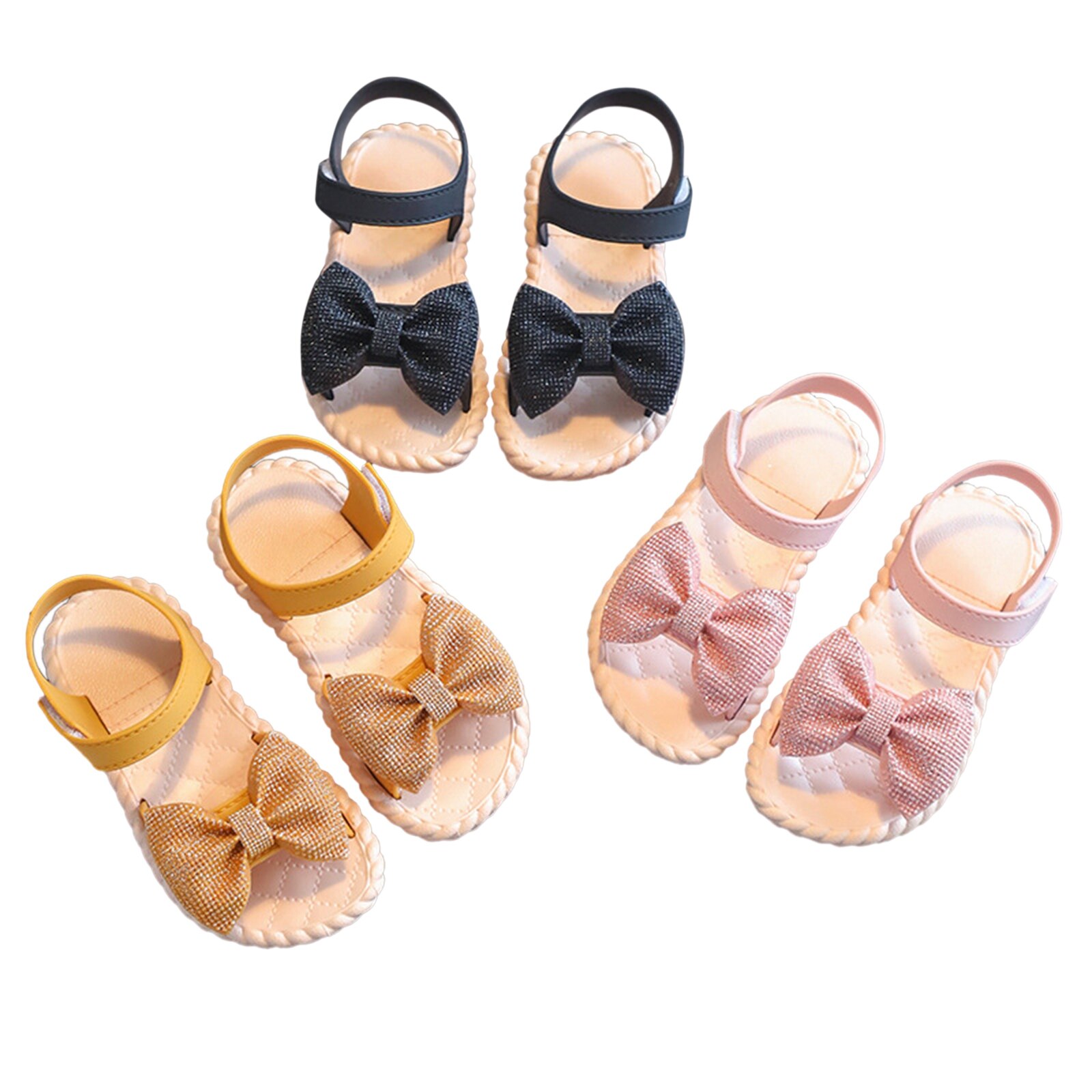 Baby- und kindersandalen mit schleife für mädchen, rutschfest, flach, sommer, kleinkinder, prinzessinnenschuhe für strandpartys, 2-5ter-Pack