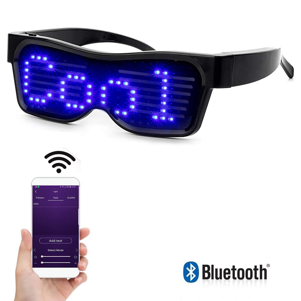 Førte briller bluetooth app tilsluttet led display smart briller usb genopladelige diy funky briller til festklub dj halloween
