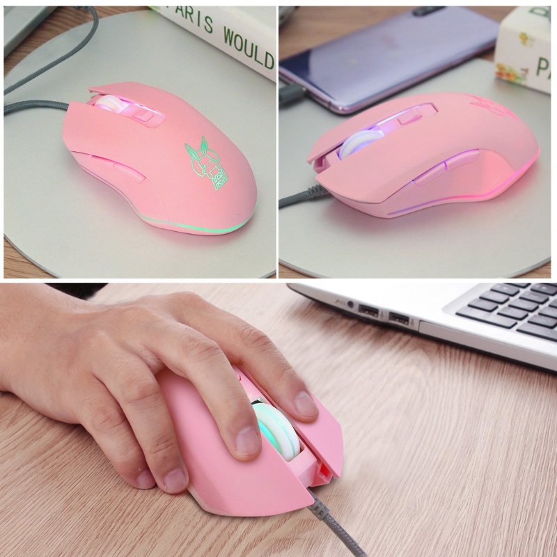 Pink Rabbit USB C Mouse with LED Backlight 2400DPI Type C Wired Mouse for MacBook Chromebook Laptop Matebook X Tablet