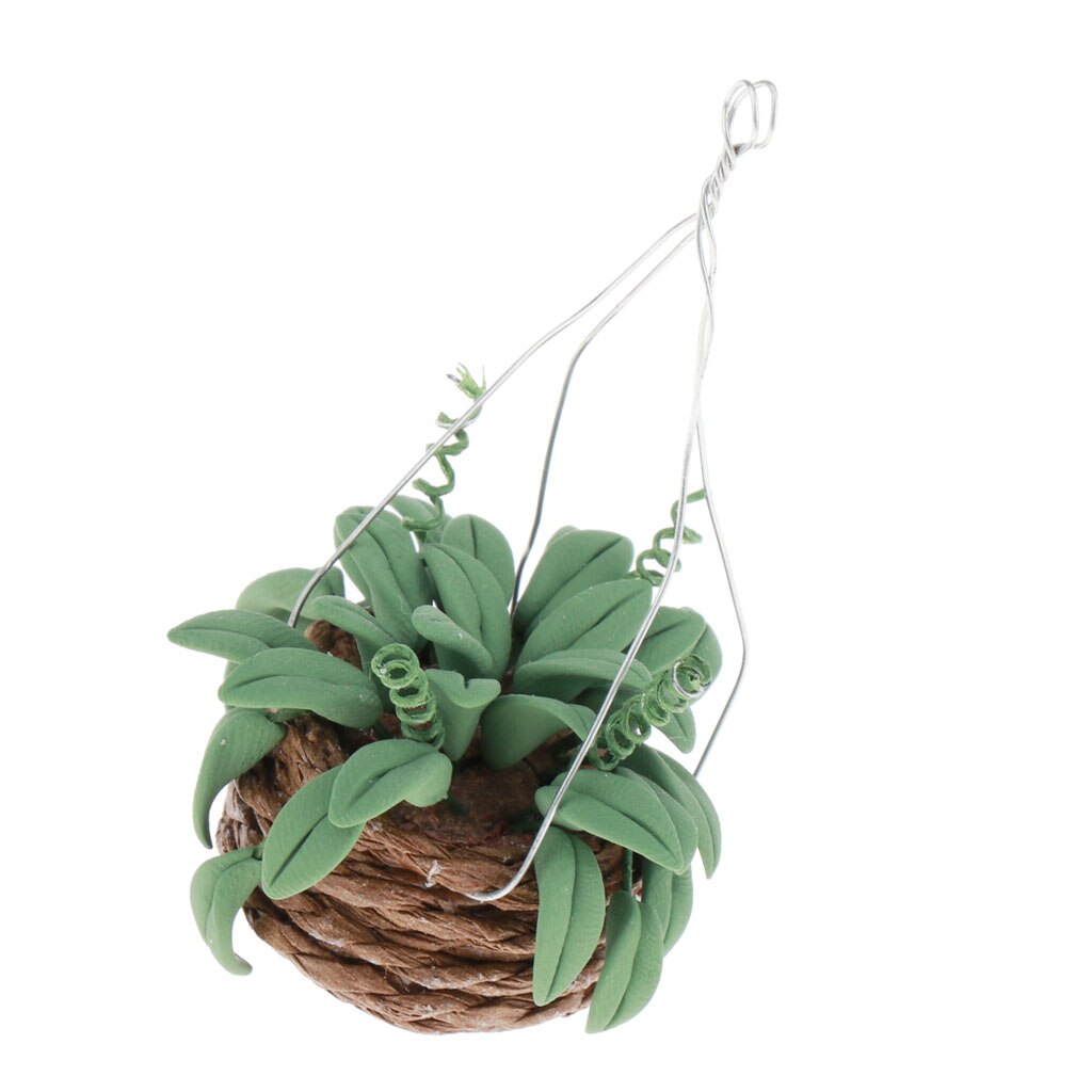 Dollhouse Miniature Accessories Clay Plants with Hanging Pot for 1:12 Dolls House Ornament