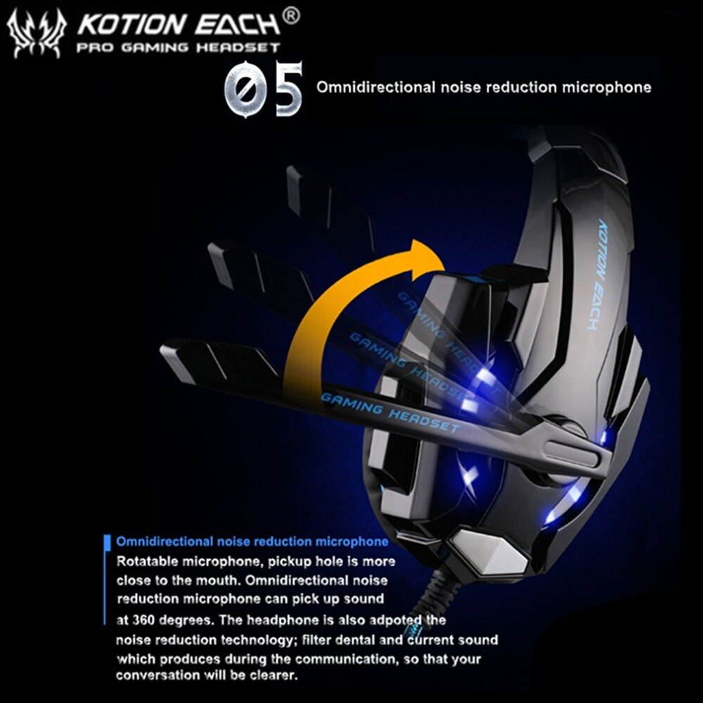 EACH G9000 3.5mm Gaming Headphone Microphone USB Single Hole Headset LED Light For PS4 Laptop Tablet Mobile Phones