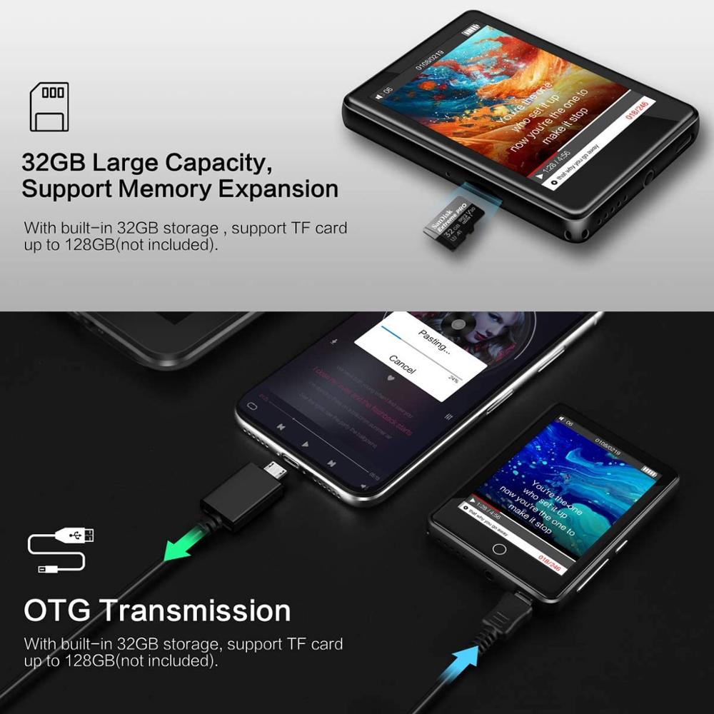 MP4 Player 32GB with Bluetooth 5.1 Touch Screen 2.8 inch Portable MP4 Player with Speaker, FM Radio, Recorder MP4 Video Player