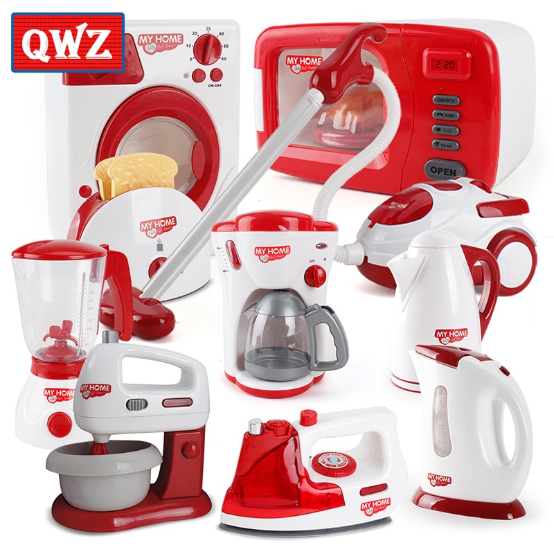 QWZ Famiglia Rosa Giochi Di Imitazione Da Cucina Per Bambini Giocattoli Aspirapolvere Mixer Fornello di Riso Elettrodomestici Educativi Per La Ragazza Regalo Del Giocattolo