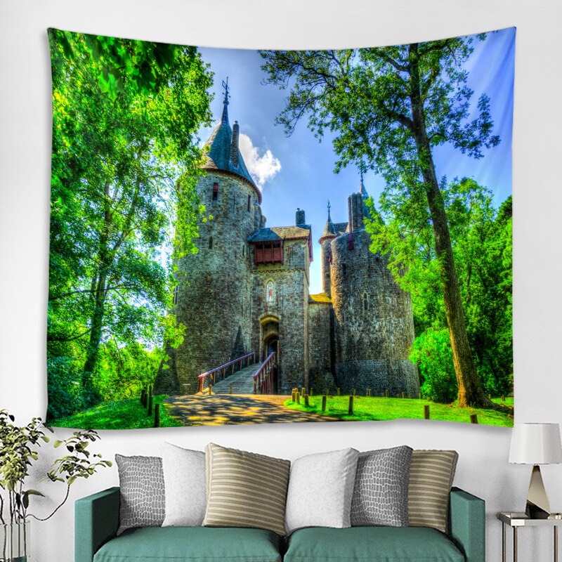 Nature tree tapestry wall hanging forest castle fairytale hippie wall hanging bohemian style home ranch art decoration