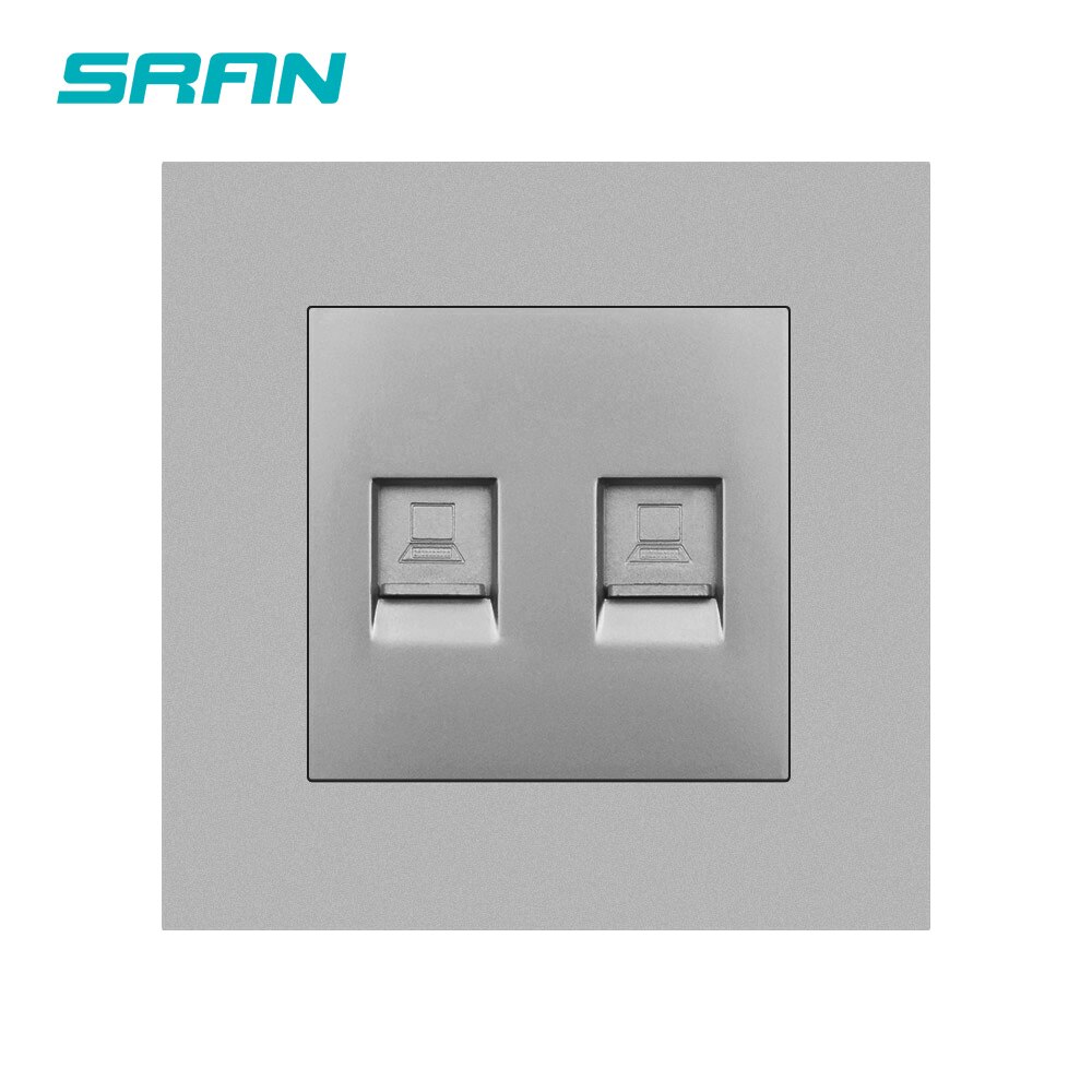 Sran Muur Dual Computer Netwerk Interface Vlamvertragende Pc Panel 86Mm * 86Mm Wit/Zwart/Goud dubbele Rj45 Socket