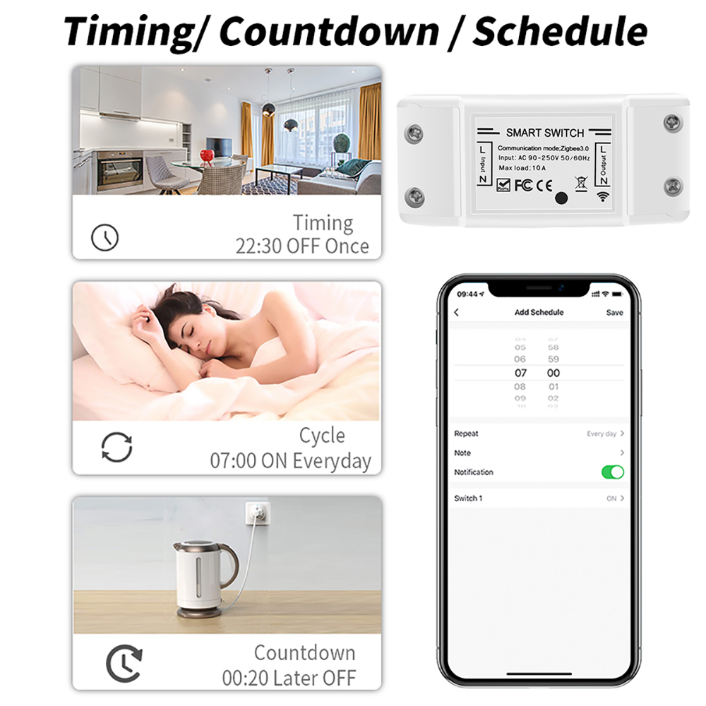 ZigBee Mini Smart Switch Module 10A Tuya Smart Home Automation DIY Light Breaker Timer Compatible SmartThings Alexa Google Home