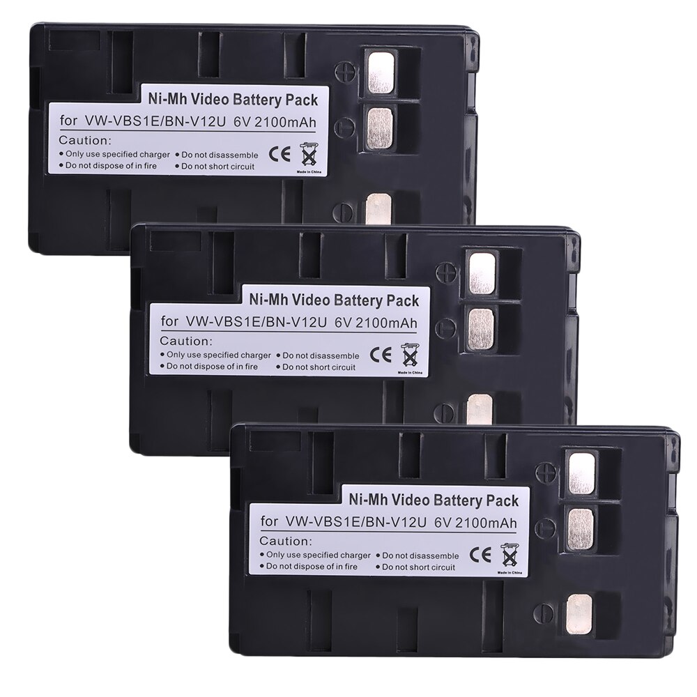 2Pcs 2100mAh VW-VBS1E BN-V12U Camcorder Battery for JVC BN-V10U, BN-V11U, BN-V12U, BN-V14U, BN-V15, BN-V18U, BN-V22U, BN-V24U: 3x Battery