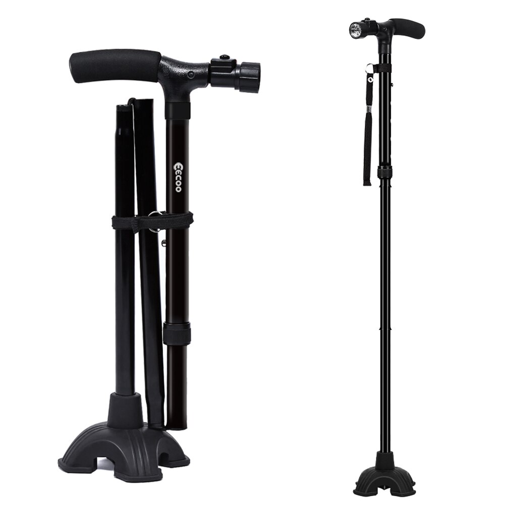 Self Standing Folding Walking Cane Lightweight Walking Stick With LED Light And Cushion Handle Suitable Height Rang 150-190cm