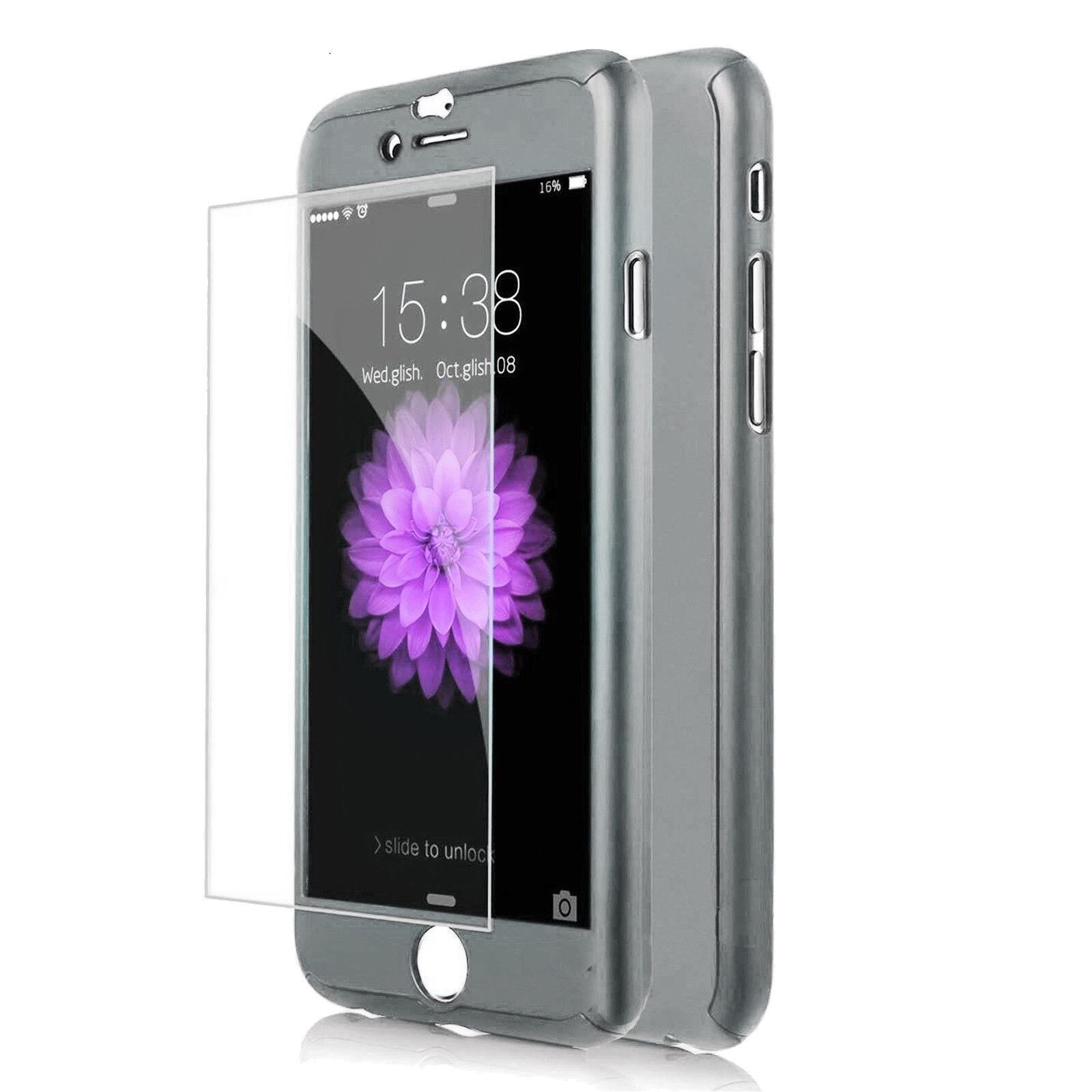 Funda 360° Hibrida para IPHONE 6 / 6S PLATA + Cristal Templado Carcasa