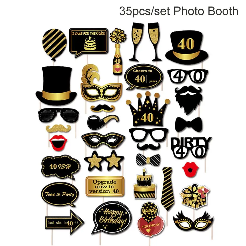 Cheer 40 Black Gold Balloon Happy Birthday 40 Years Balloons 40th Birthday Party Decoration Adults Foil Latex Baloon 40 Birthday: Brown