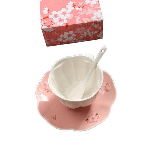 Japanese style cherry blossom ceramic embossed mugs coffee cup set tea cup and pot set afternoon tea ceramic cup and saucer: 7