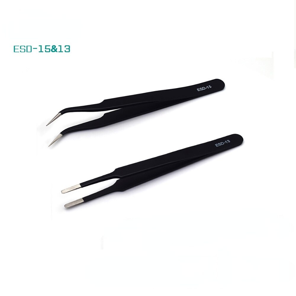 ESD Tweezers Tools Kit Precision Anti-Static Stainless Steel Tweezers Hand Repair Tool For Soldering Electronics Craft Lab Home: 2PC E15  E13