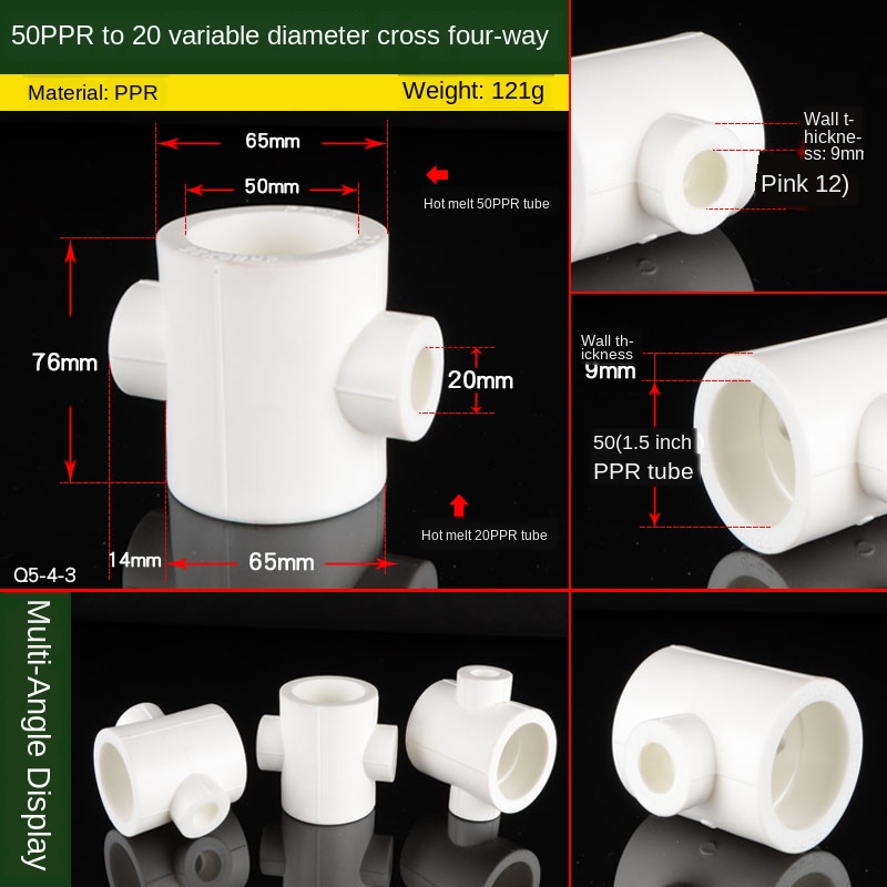 PPR Pipe Variable Diameter Four-way Joint 20/25/32/40/50/63/75 Turn 1/2 Inch 3/4 Inch 1 Inch PPR Water Pipe Fittings: 50-20 Reducer