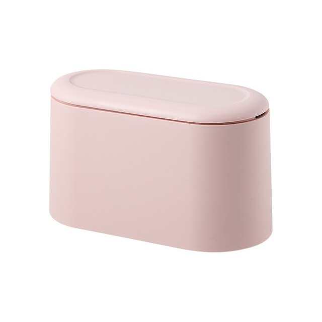Mini Trash Can with Lid Small Garbage Storage Box Tiny Plastic Bin Bounce Up Countertop Wastebasket for Bathroom Office Kitchen: Pink