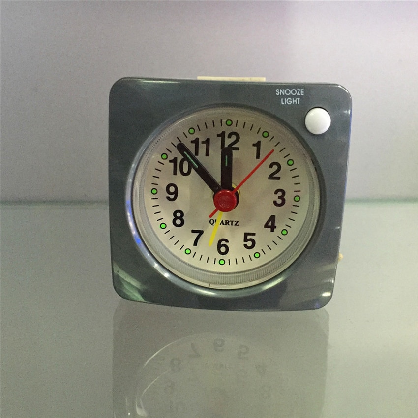 Mini Bedside Alarm Clock 6x6cm Travel Alarm Clock with Snooze and Light, Silent with No Ticking Analog Quartz, Battery Operated