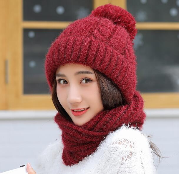 Vrouwen Hoeden Herfst Winter Modemerk Hoeden Sjaal Breien Tweedelige Vrouwen Gorros Casual Cap Sjaal Chapeu Feminino Bonet: red