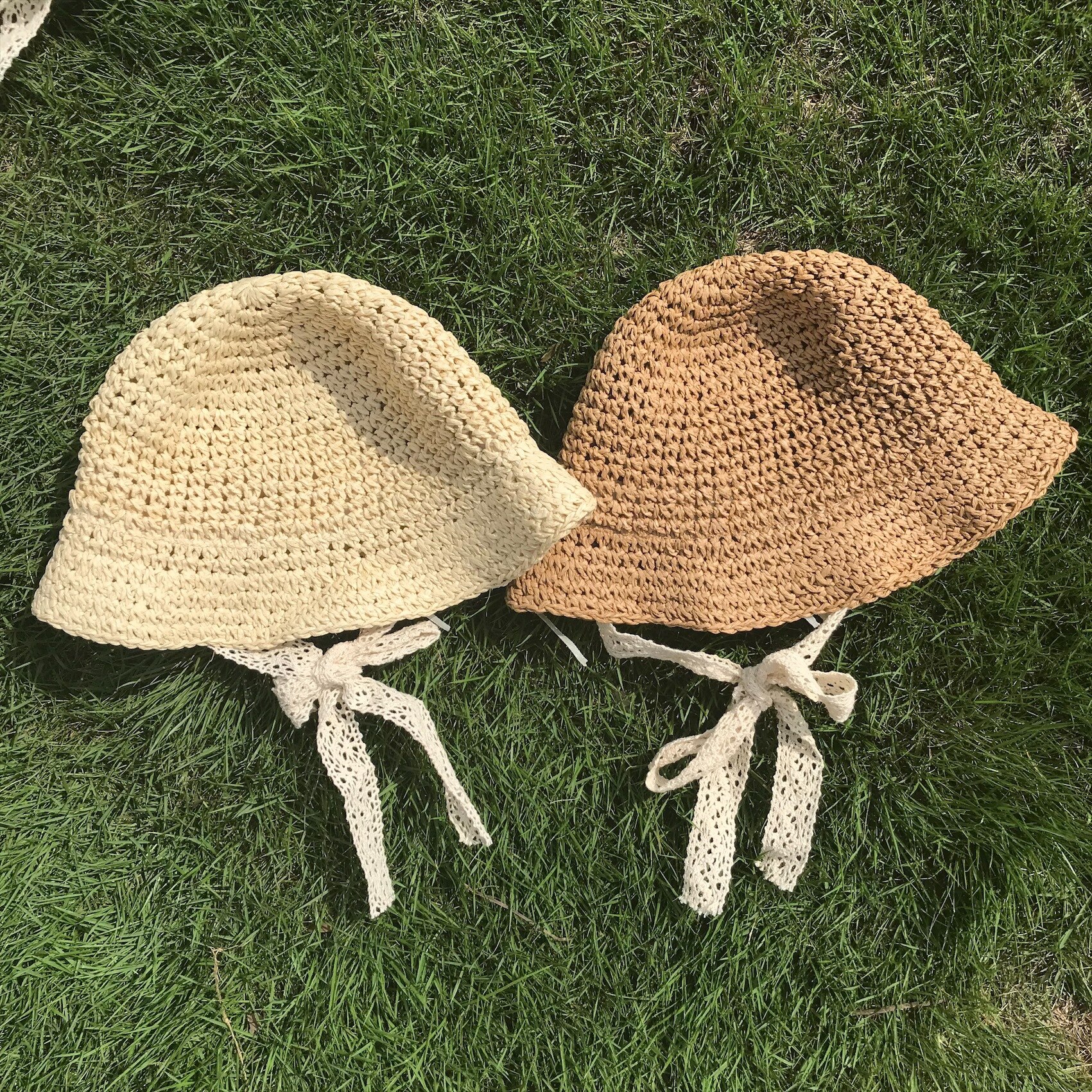 Chapeaux de paille en dentelle pour bébé garçon et fille, chapeau d&#39;été coréen, sangle en dentelle, Crochet, casquette de soleil pliable, pour la plage, pour l&#39;extérieur