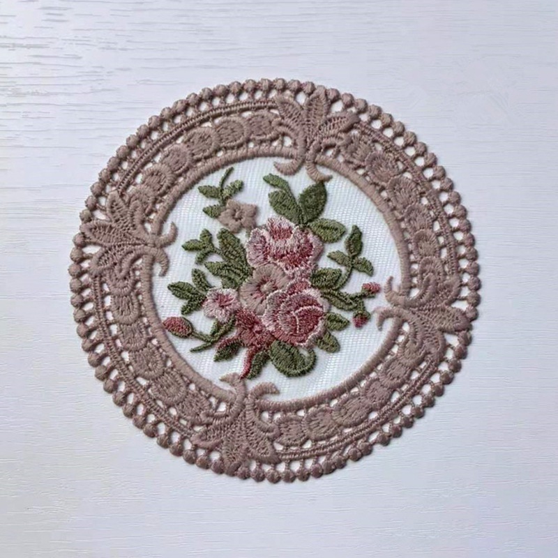 French Lace Coaster Embroidery Round Placemat INS Desktop Decoration Hollow Knit Tea Set Anti-scald Coaster Insulation Table Pad: D
