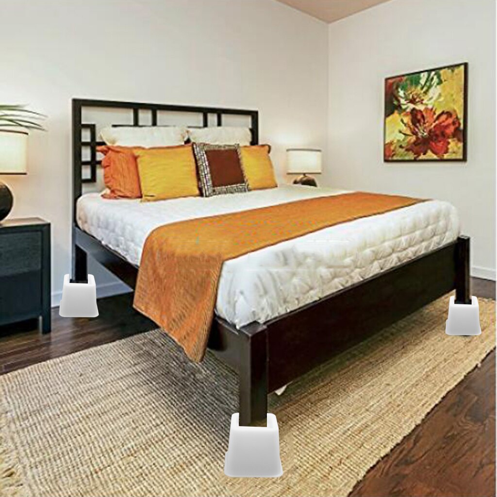 4 Piece White/Brown Furniture Risers Adjustable So... – Grandado