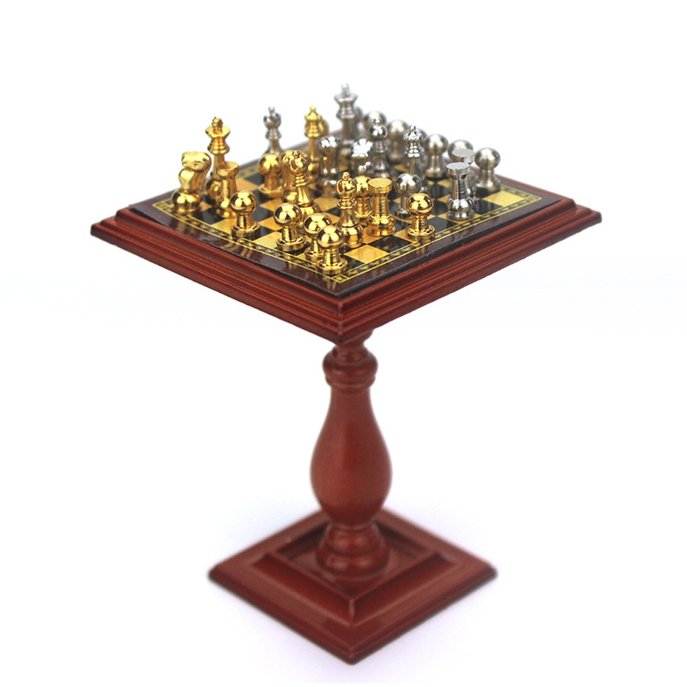 B143- b miniatyr sjakk sett og bord sjakkbrett dukker hus tilbehør dukkehus miniatyr sjakk sett