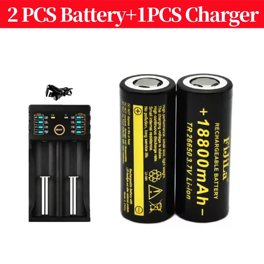 Batteria 26650 originale al 100% di alta qualità Batteria agli ioni di litio da 18800 mAh 3,7 V 50A per torcia LED 26650 + caricabatterie: Viola