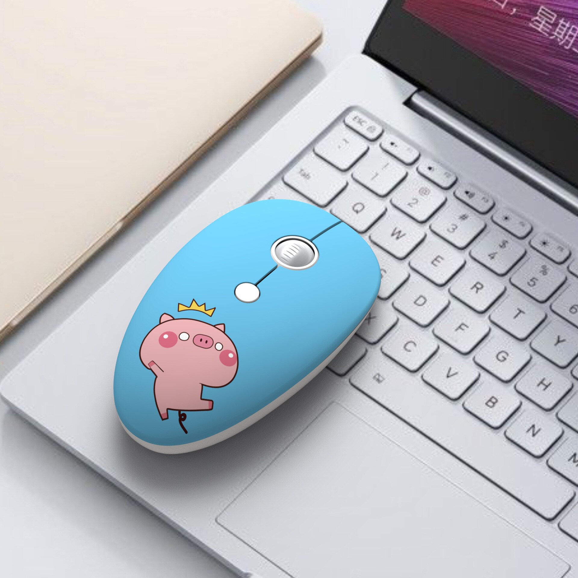 Cartoon animalPattern Wireless USB Mouse 1600DPI Optical Computer Mouse 2.4GHz Ergonomic Mice for Laptop PC Mouse forGirl Office: Blue