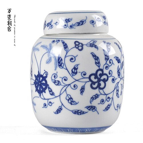 Ceramic Tea Caddy Household Blue and White Porcelain Small Tea Caddy Kitchen Condiment Storage Tank Home Desktop Decoration: C
