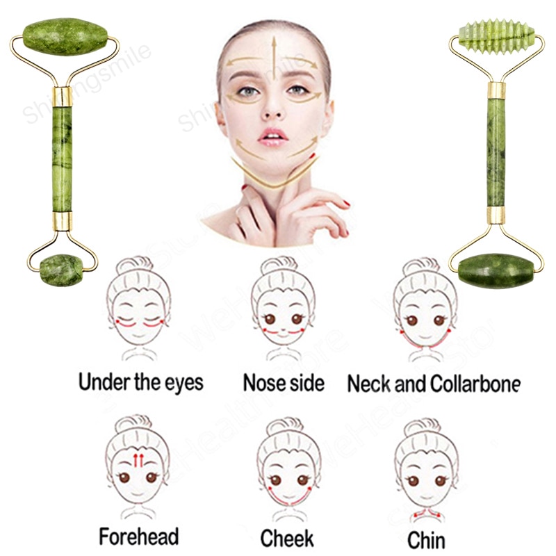 2 stk ansigtsmassager rulle naturlig jade sten guasha board skraber sæt ansigtsløftning hud afslapning slankende skønhed hals tyndt værktøj