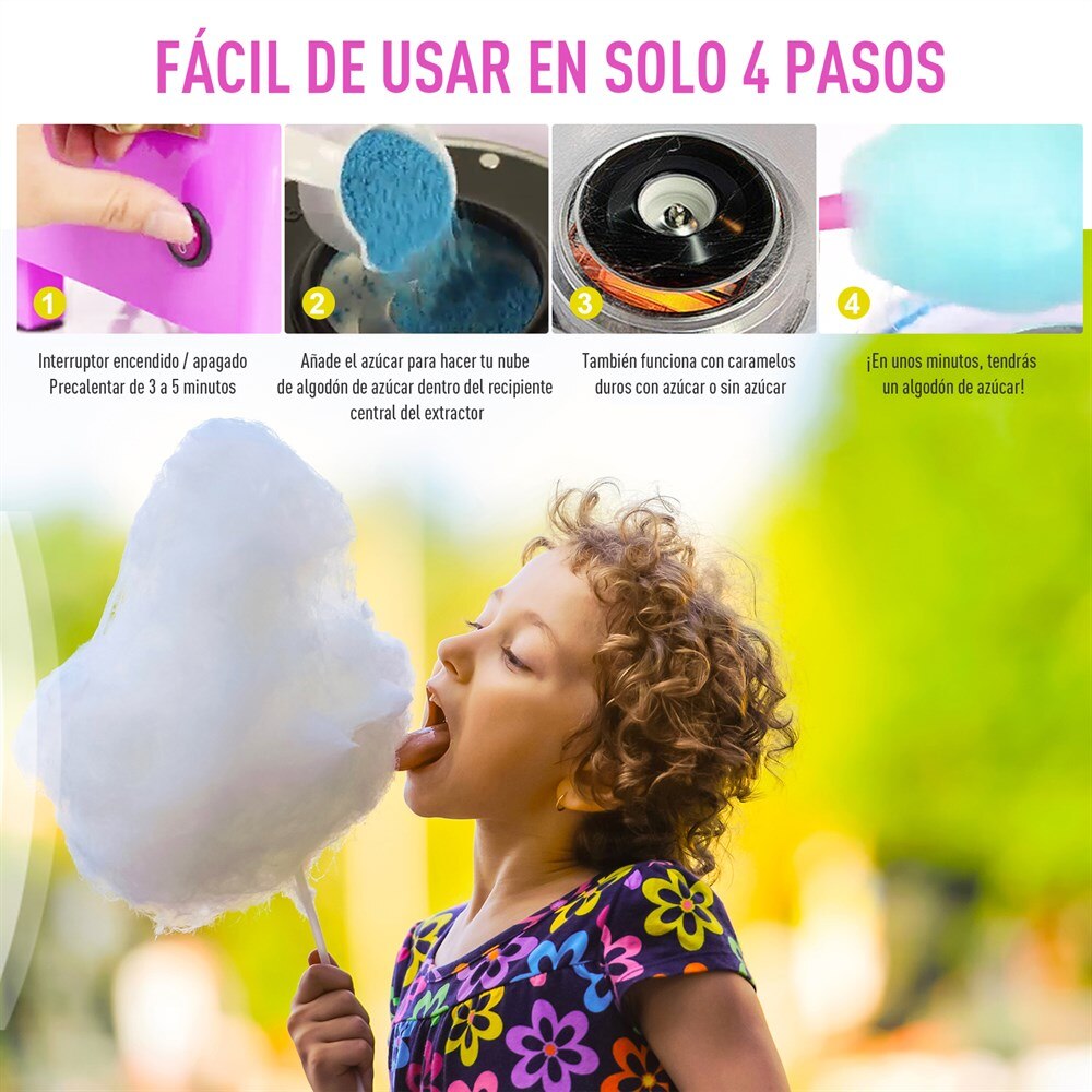 HOMCOM Maquina de Algodon de Azucar Electrica Estilo Retro Infantil 450W Cotton Candy Machine 30x30x28cm