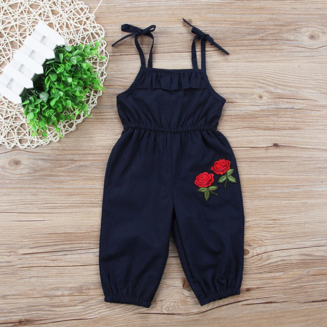 2017 Pagliaccetti Del Bambino di Autunno Fiore Del Ricamo Del Bambino Della Ragazza del Ragazzo Dei Jeans Tuta di Alta Qualità Denim Tuta Infantile Dei Vestiti Del Bambino: 3T