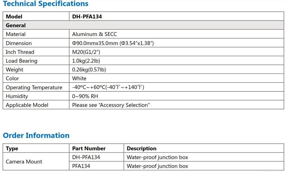 1Pair/Pack Including Waterproof Junction Box PFA134*1PCS + Pole Mount Bracket PFA152-E*1PCS for IP Camera CCTV Camera