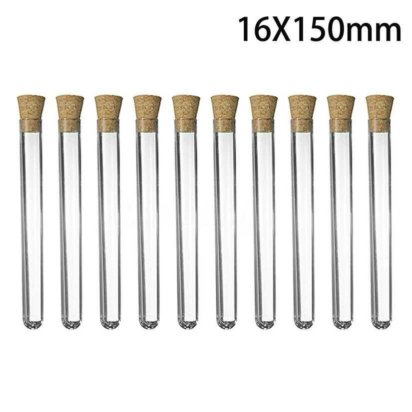 100 Uds 15 ml/20 ml tubo de ensayo de plástico con frasco con tapón de corcho botellas de muestra objetos caseros frascos para almacenar alimentos envase de caramelos: 150x16mm 20ml