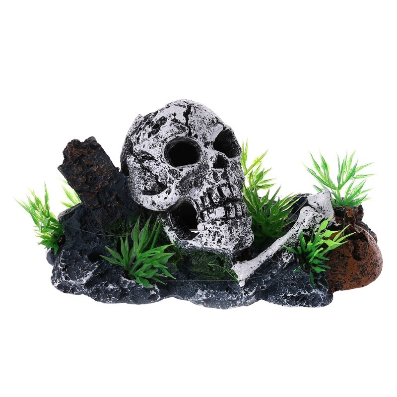 Esqueleto de calavera pirata para acuario, ornamento de cueva escondite, decoración de pecera, 85DA