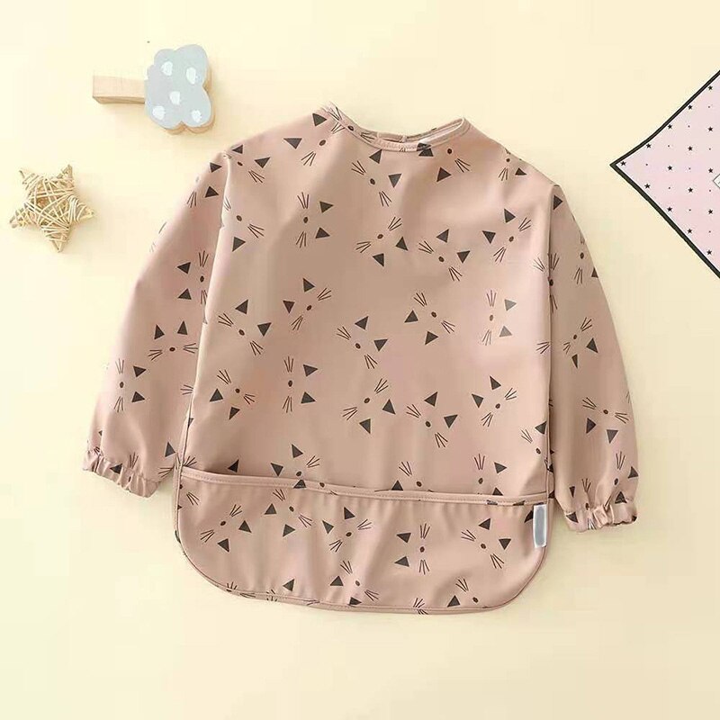 Cartoon Baby Lange Mouw Slabbetjes Waterdichte Schort Leuke Print Baby Eten Baby Spullen Kinderen Jongens Meisjes Burp Doek Slabbetjes Art kiel: cat / S 6-12months