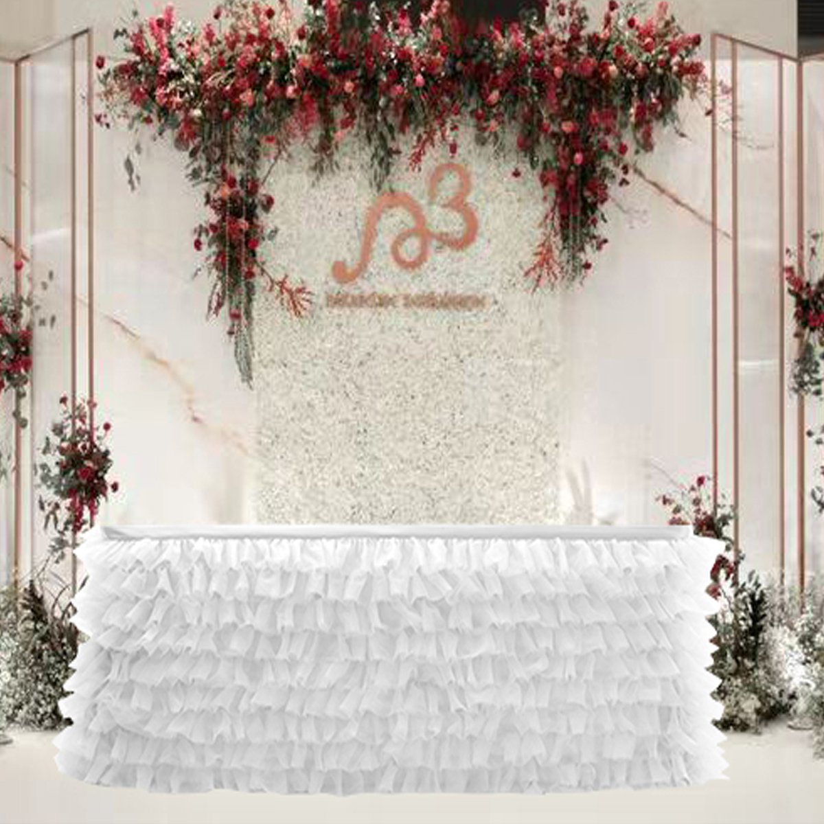 Falda de mesa de tul para decoración de boda, falda de 180x77cm para de cumpleaños, banquete, boda: Blanco