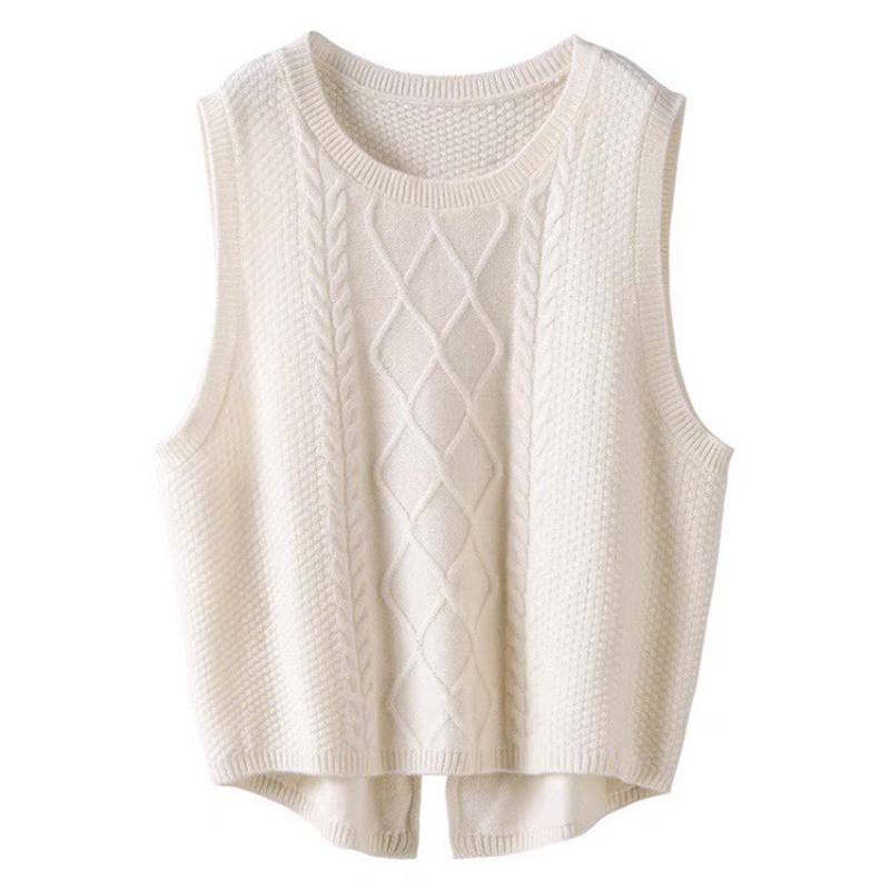 100%  merino ren uld strikket vest efterårs- og vinterjakke løs hvid sweater ærmeløs varm jakke dmr 176: Xl / Hvid