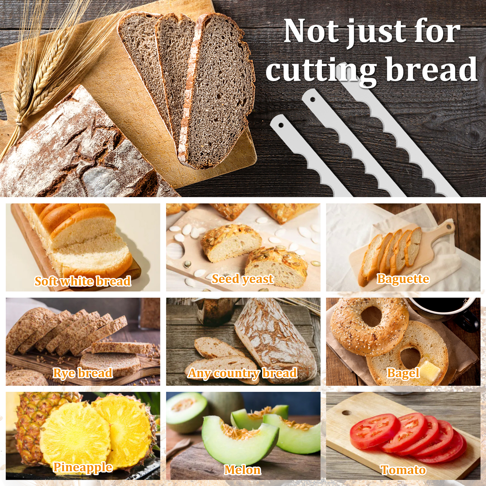Cuchillas cortadoras de pan, hoja de repuesto de acero inoxidable, hoja de pan dentada, rebanador de pan a prueba de herrumbre, herramienta de corte de pan, 8 Uds.