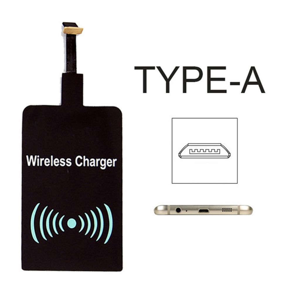 Typ-c-adapter qi trådlös laddning induktionspatchladdningsspolemottagare laddare för iphone 5 5s se 6 6s 6 plus 7 plus android: Mörkgrå