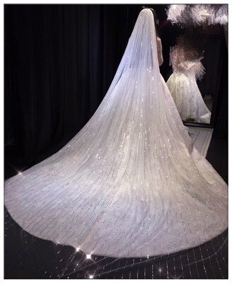 Bridal Photos Gold Veil Bling Bling Lace Shining Long Cathedral Length Wedding Veil Luxurious Bridal Veil