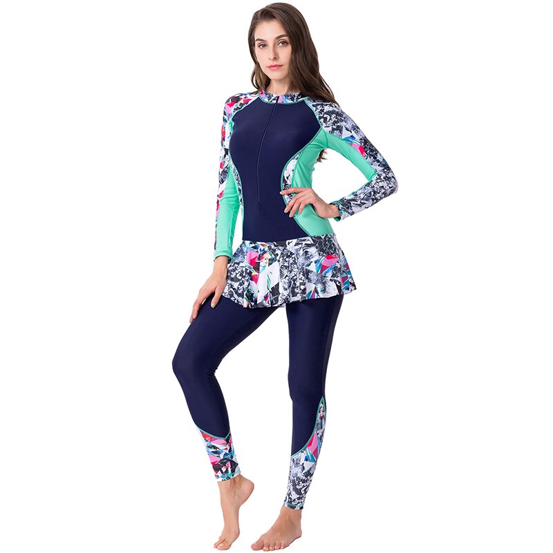 Plus Size Muslim Print Full Cover Swimsuit Islamic Islam Burkinis Swimwear Women Modest Floral Beachwear Swimming Bathing Suit