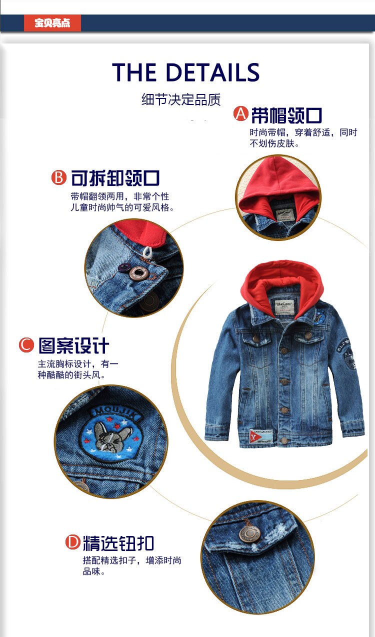 Veste d'automne en jean pour enfants et adolescents de 3 à 14 ans, manteau en Denim, vêtements d'extérieur à capuche,