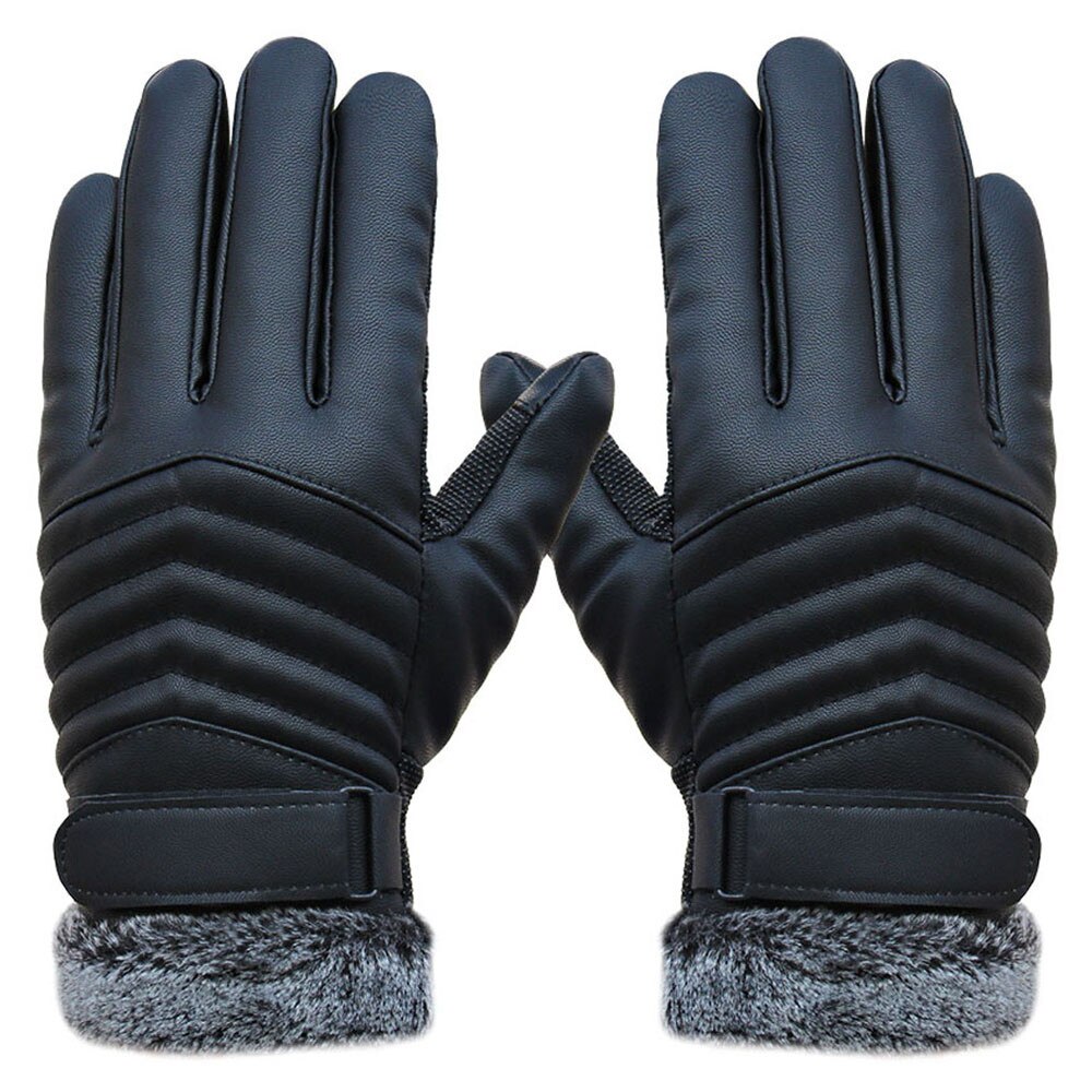 Winter Warm Mannen Lederen Handschoenen Bont Dikker Touchscreen Handschoenen Voor Mannen Brand Volledige Vinger Wanten Handschuhe # Yj: Default Title