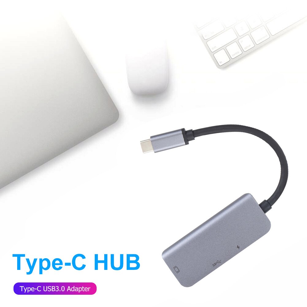 Portable 3 in 1 USB 3.1 Type-C HUB Converter Aluminum Alloy 4K HDMI 87W USB-C 5Gbps USB3.0 Adapter for Laptop PC