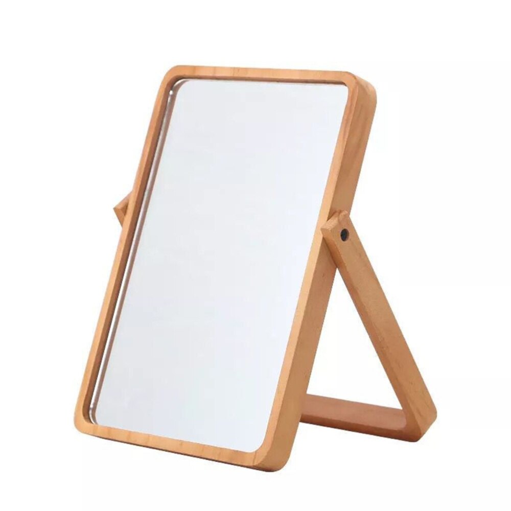 1PC Rectangular Makeup Mirror Dressing Mirror Wooden Frame Mirror Desktop Mirror for Girls Women: Default Title