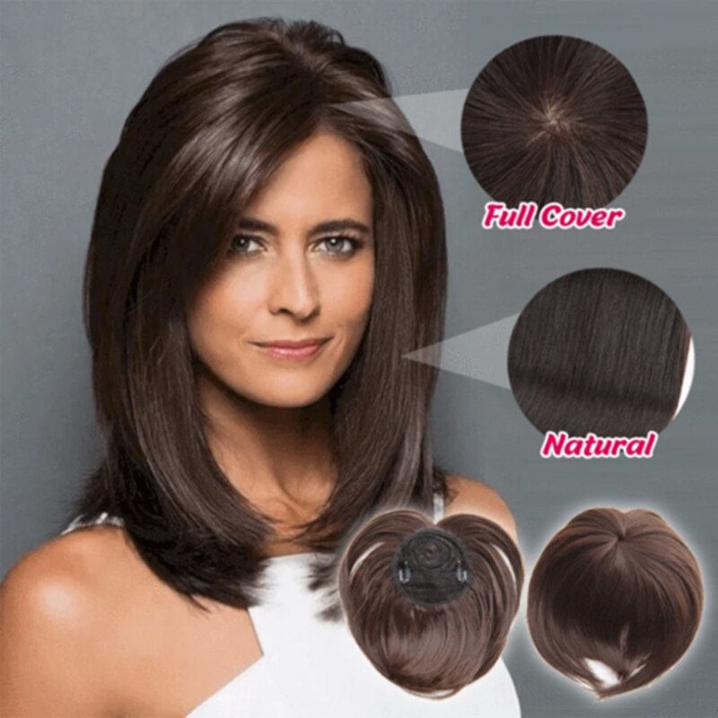 Silky Clip-Op Haar Topper Pruik Hittebestendige Vezel Haarverlenging Voor Vrouwen Nette Front Fringe Haarstukje Natuurlijke Zachte synthetische