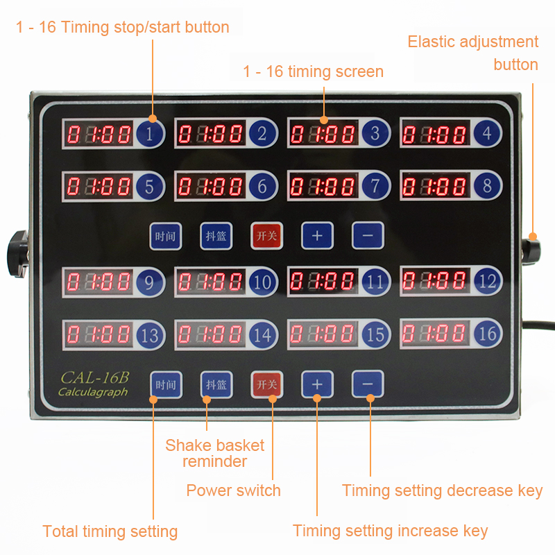 Kitchen Bakery Timer 16 Channel Key Shaking Reminder Fryer Loud Digital Timing Alarm Magnetic Clock Count Up Countdown Stopwatch