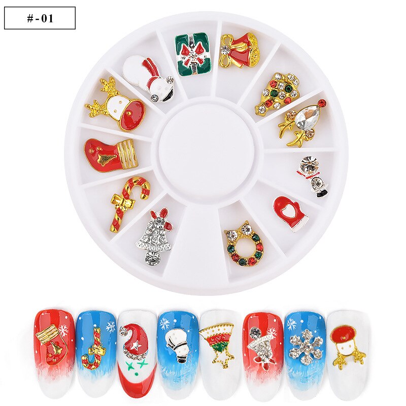 12 stk/hjul metal 3d diamanter nail art julepynt charms negle glitter rhinestones hjul negle forsyninger smykker: 01